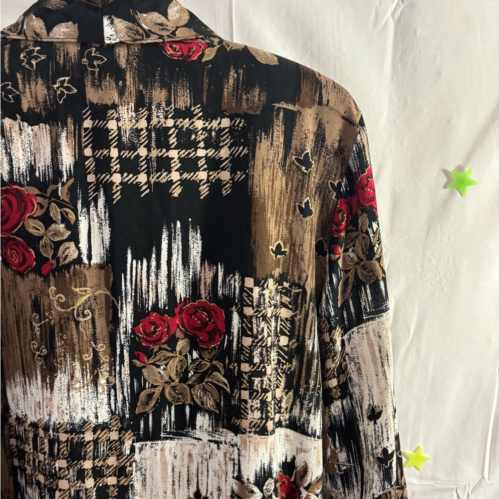 Vintage Women’s Lightweight Red Rose Abstract Earth Tones Oversized Blazer M/L‎ - Picture 13 of 16